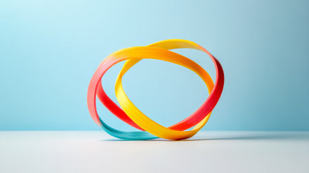 Colorful intertwined rings forming abstract sculptureの素材