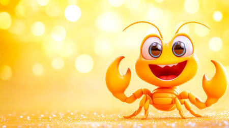 Happy cartoon scorpion smiling and posing on golden backgroundの素材
