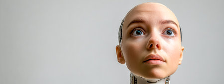 Humanoid robot showing empathetic expression, artificial intelligence and roboticsの素材