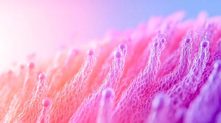 Microscopic view of intertwined fibers creating a textured surface with dropletsの素材