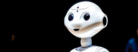 Humanoid robot showing empathy in a dark environmentの素材