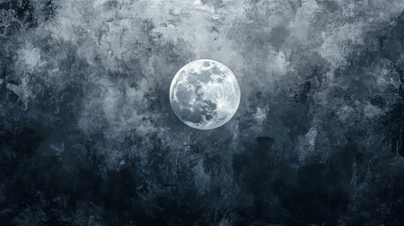 Full moon shining on dark grunge wall backgroundの素材