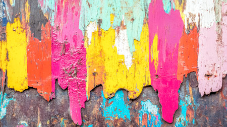 Rusty metal surface showing colorful streaks of vibrant paintの素材