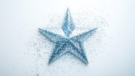 Glittering blue star ornament shining on white backgroundの素材