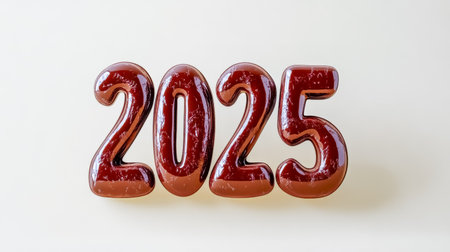 Delicious chocolate numbers forming 2025 on white backgroundの素材