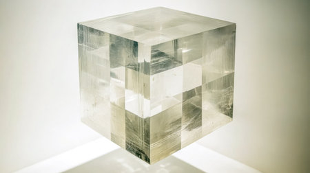 Transparent cube floating with impossible angles and overlapping surfacesの素材