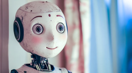 Humanoid robot showing gentle and empathetic expressionの素材