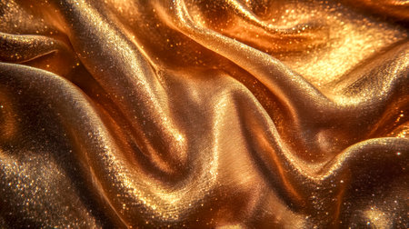 Golden glitter fabric flowing in luxurious textureの素材