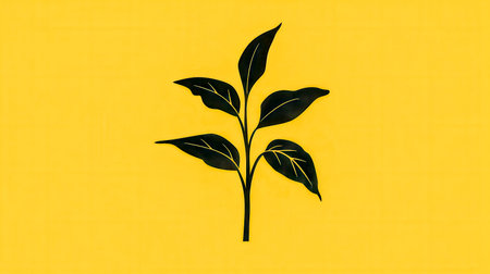 Black wilted plant standing out on vibrant yellow backgroundの素材