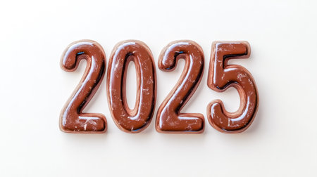 Delicious chocolate numbers forming 2025 on white backgroundの素材