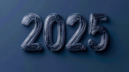 2025 year number made of tangled metal wires on dark blue backgroundの素材