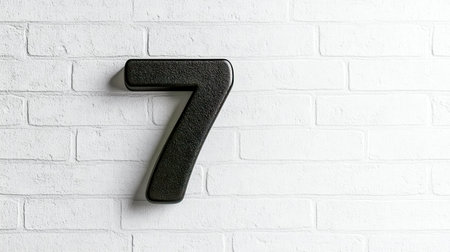 Number seven standing out on white brick wallの素材