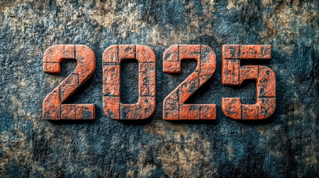 2025 sign made from red bricks is showing upcoming new year dateの素材