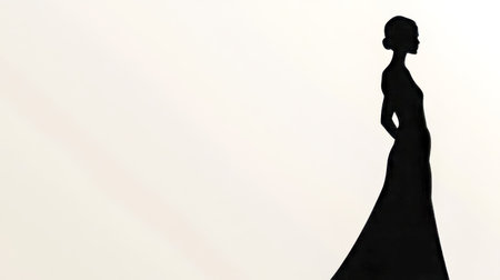 Silhouette of elegant woman posing in fashion dress on white backgroundの素材