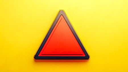 Red triangle warning sign on yellow background symbolizing dangerの素材
