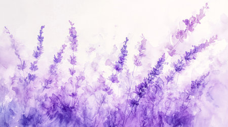 Watercolor painting of lavender flowers in soft purple huesの素材