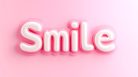 White smile sign on pink background representing happiness and positivityの素材
