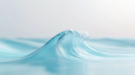 Minimalist pastel blue ocean wave forming on calm water surfaceの素材
