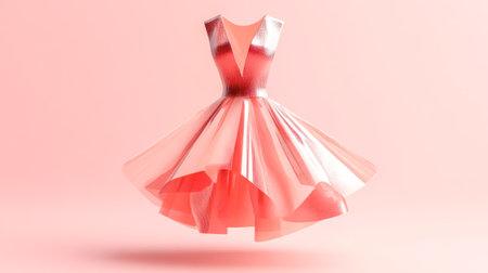 Pink asymmetrical dress with reflective panels floating on pink backgroundの素材