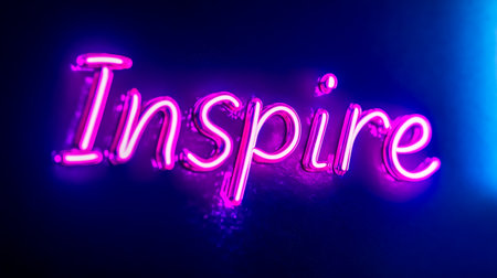 Vibrant pink neon sign spelling inspire on dark backgroundの素材