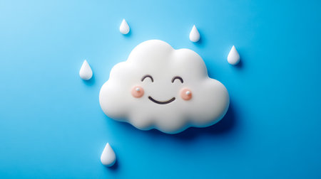 Smiling cloud with raindrops falling on blue backgroundの素材