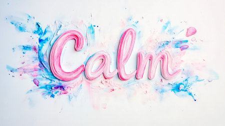 Pink calm lettering over a colorful pastel abstract backgroundの素材