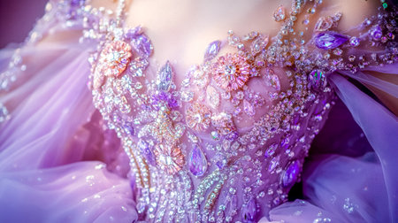 Sparkling crystals adorning extravagant purple dress, fashion luxury and eleganceの素材