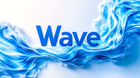 Blue wave forming with 3d text on white backgroundの素材