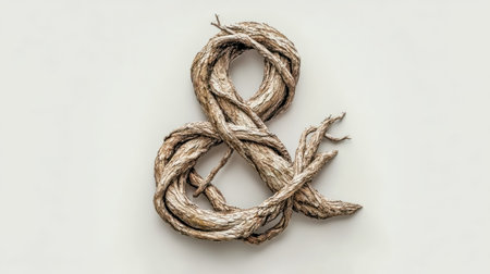 Ampersand symbol made of twisted tree roots on white backgroundの素材