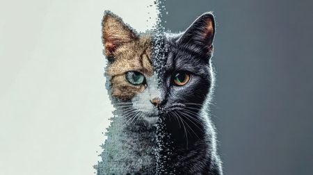 Cat pixelating, transforming from pixelated image to realistic photoの素材