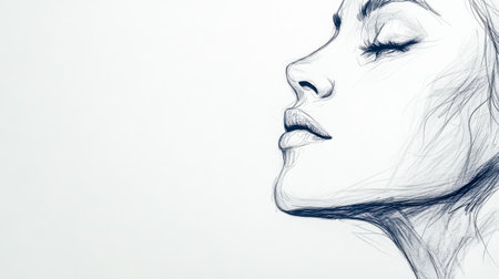 Detailed sketch of a female profile with accentuated featuresの素材