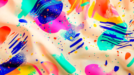 Soft neon patterns printed on natural textile creating vibrant designの素材