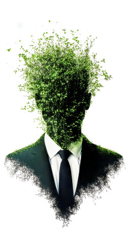 Businessman transforming into tree showing green business practicesの素材