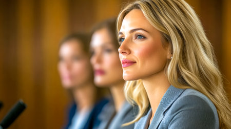 Businesswomen listening attentively during a panel discussionの素材