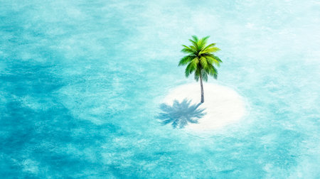 Lonely palm tree growing on a tiny desert island in the oceanの素材