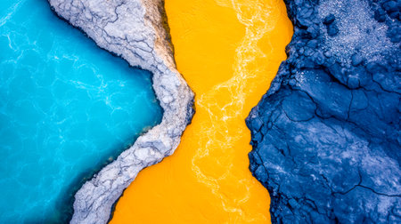 Two rivers merging, creating a stunning color contrast, aerial viewの素材