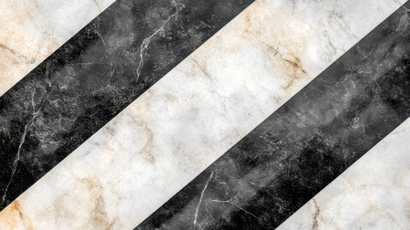 Glossy black and white marble tiles creating diagonal stripesの素材