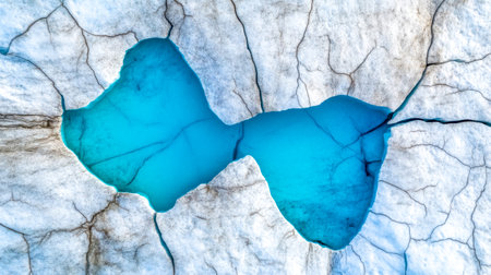 Turquoise water accumulating in glacier crevasses, revealing global warming effectsの素材