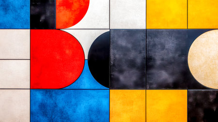 Colorful ceramic tiles forming abstract geometric patternの素材