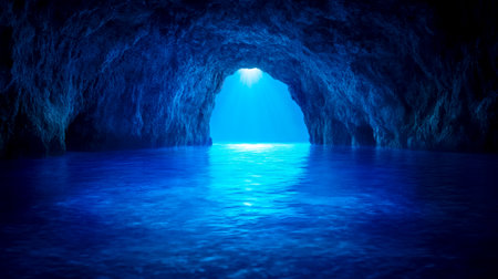 Enchanting blue grotto cave with sunlit watersの素材