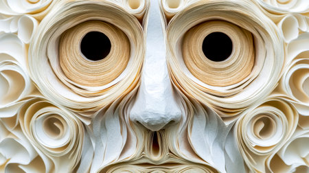 Face sculpture emerging from toilet paper rollsの素材