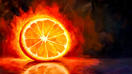 Glowing orange slice painting, a miniature sunrise of citrus delightの素材