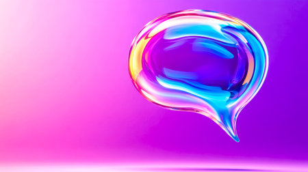 Colorful iridescent speech bubble floating on gradient backgroundの素材