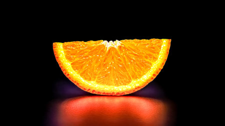 Glowing orange slice on dark background, a vibrant citrus delightの素材