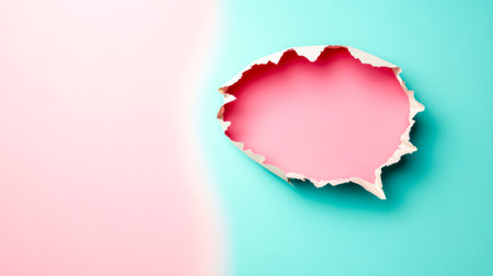 Torn paper creating speech bubble shape on colorful backgroundの素材