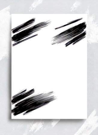 White paper with black brushstrokes on gray backgroundの素材