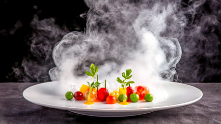 Molecular gastronomy dish releasing refreshing white smokeの素材