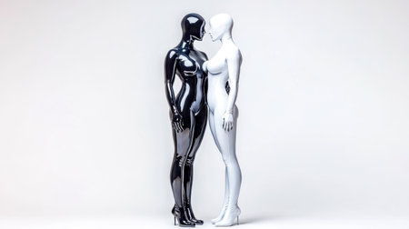 Two latex clad models embodying yin and yang symbolismの素材