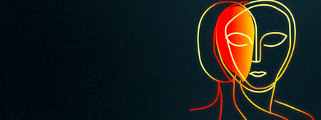 Neon portrait representing duality and overlapping emotionsの素材