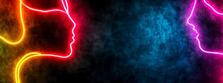 Two neon faces creating a colorful and artistic ambianceの素材